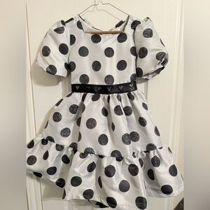Disney designer Girls Black and White Polka Dot Party Dress EUC 7/8